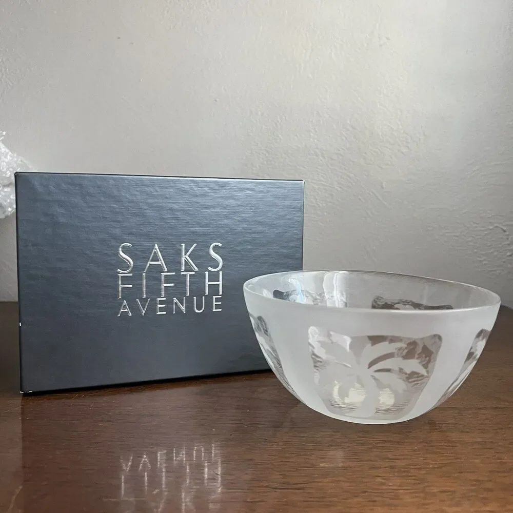 Saks Fifth Avenue Crystal Candy Dish Bowl Palm Tree Design 5.5